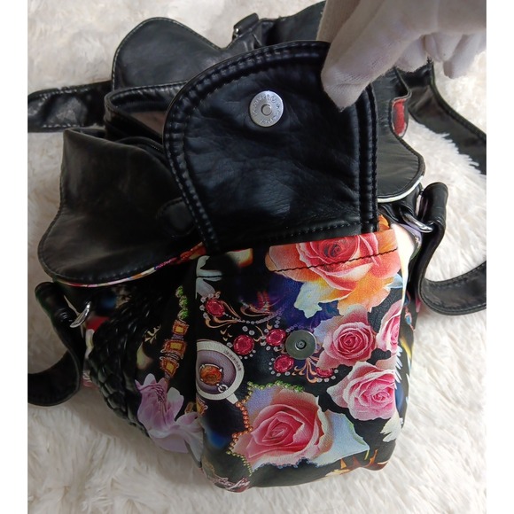 Angel Barcelo Black PU Leather Floral Fashion Shoulder Bag Boho Soft - Picture 5 of 8